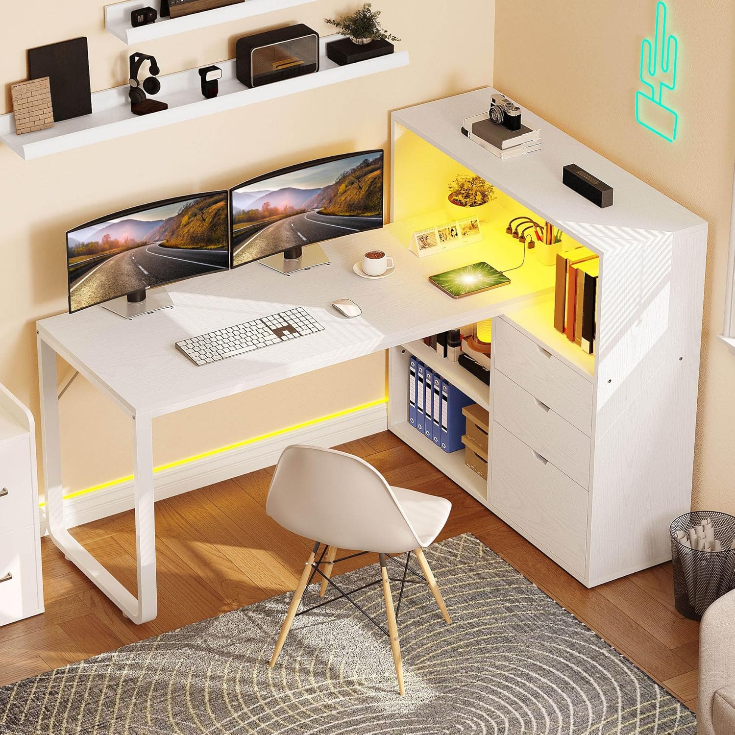 YITAHOME L Shaped Desk with Power Outlets, 55