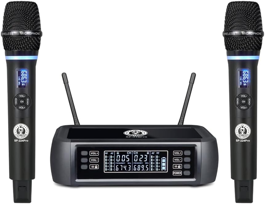 SINGTRONIC SP-224Pro Rechargeable Digital Wireless Microphone System | Built-in Lithium Battery, Anti-Howling, No Power Outlet Needed, Hands-Free Karaoke Mic for Outdoor Use