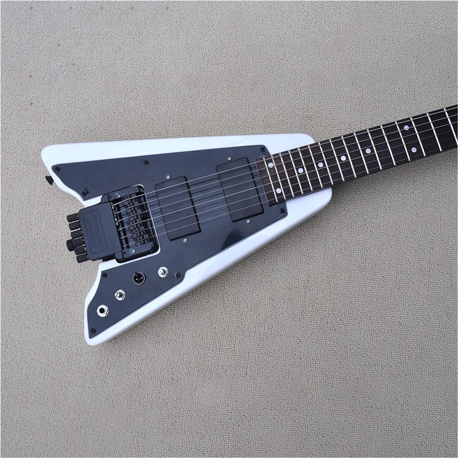 VENEKA Headless Electric Guitar White Headless Electric Guitar with Black Pickguard Rosewood Fretboard 24 Frets