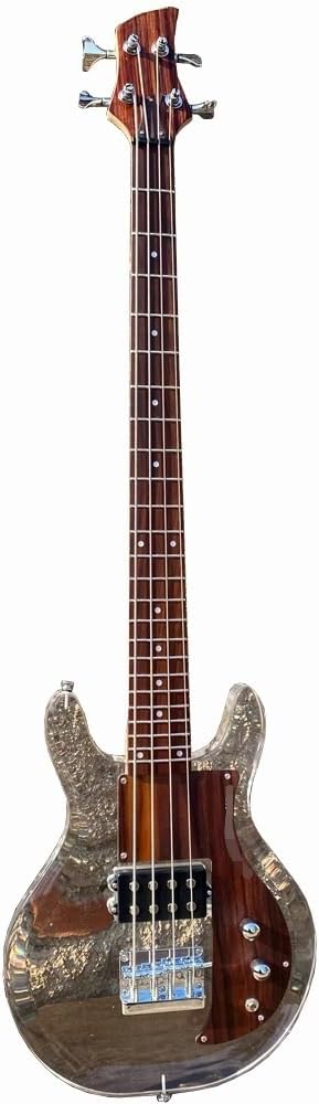 4-String Electric Bass Guitar - Crystal Clear Acrylic Body, Rosewood Accents, 24-Fret Rosewood Fingerboard
