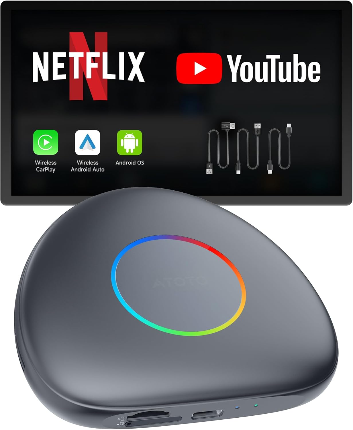 Wireless CarPlay Android 13 AI Box, Upgraded CB6C Video Streaming Plug & Play Carplay Box for iPhone & Android Auto with ChatGPT, Supports YouTube, Netfilx, TikTok, 4G LTE, 4G+64G