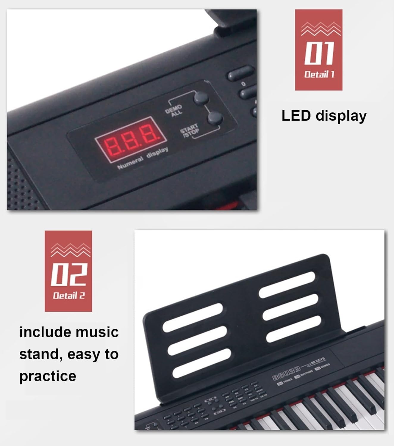 88 Electronic Keyboard Digital Keyboard Full Size With Dynamics Keys Portable Keyboard Support Bluetooth MIDI For Beginners Adults Children Include Stand, Sustain Pedal