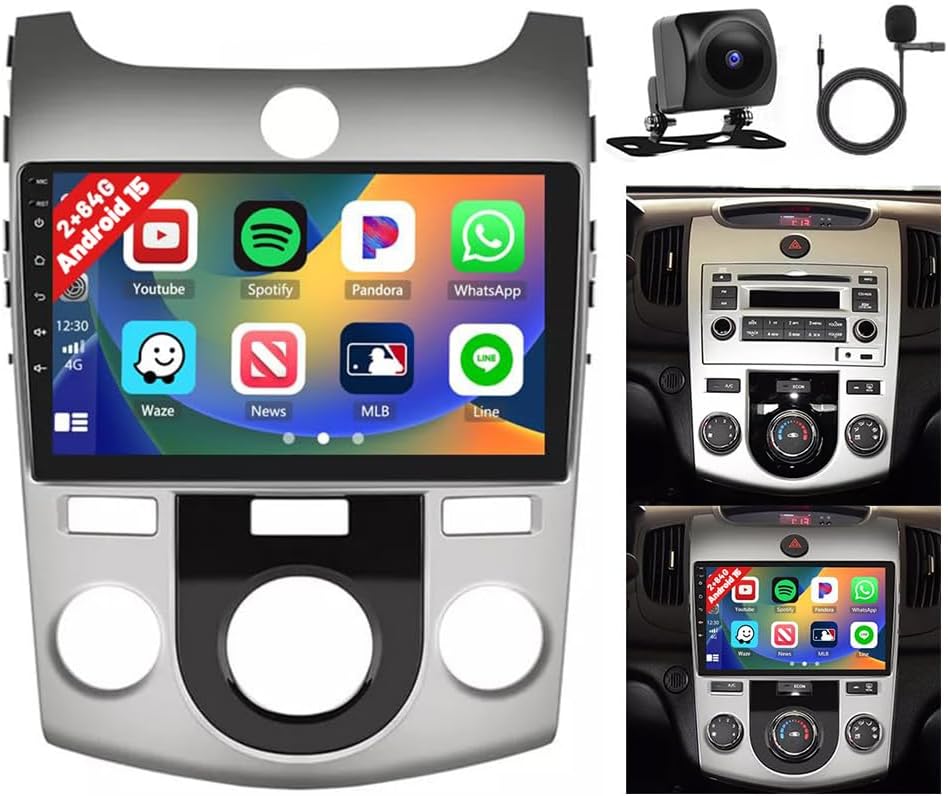[2G+64G] for 2008-2012 Kia Forte Cerato K3 Radio Android 15 Car Stereo Wireless Carplay DSP, 9 inch Touch Screen Radio Android Auto 5G WiFi 32EQ 28UI Bluetooth GPS FM RDS +Free AHD Backup Cam