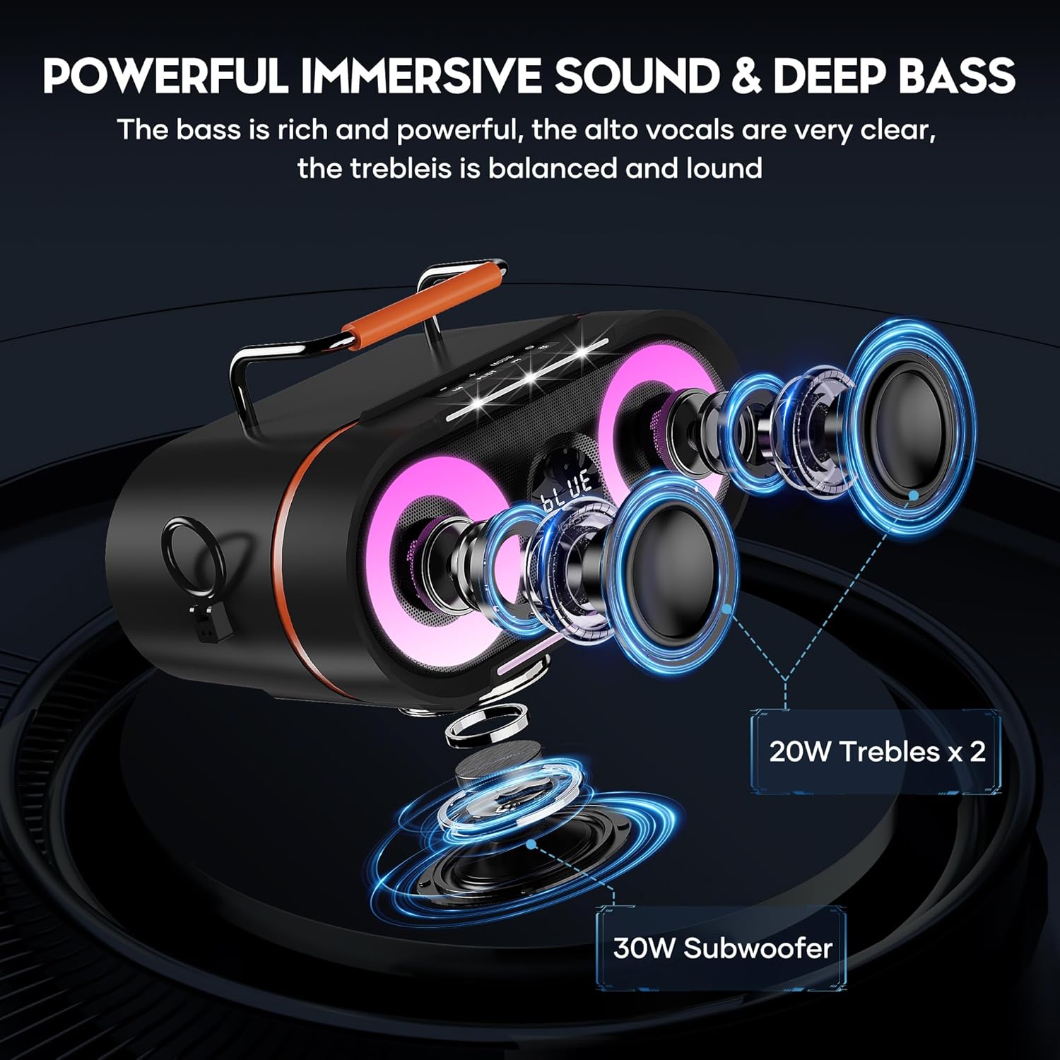 BIGASUO Karaoke Machine with Rich Deep Bass Explosive Flashing Lights for Adults Portable Bluetooth Singing PA Speaker System with 2 UHF Wireless Microphones for Home Party Wedding Outdoor