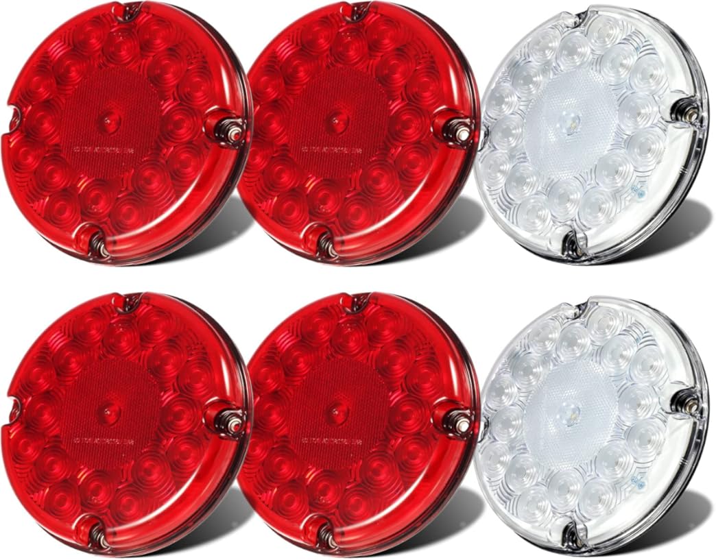 Partsam 2x 7 Round White LED Backup Lights 17 LED Marker Clearance Running Lights 4x Red 7