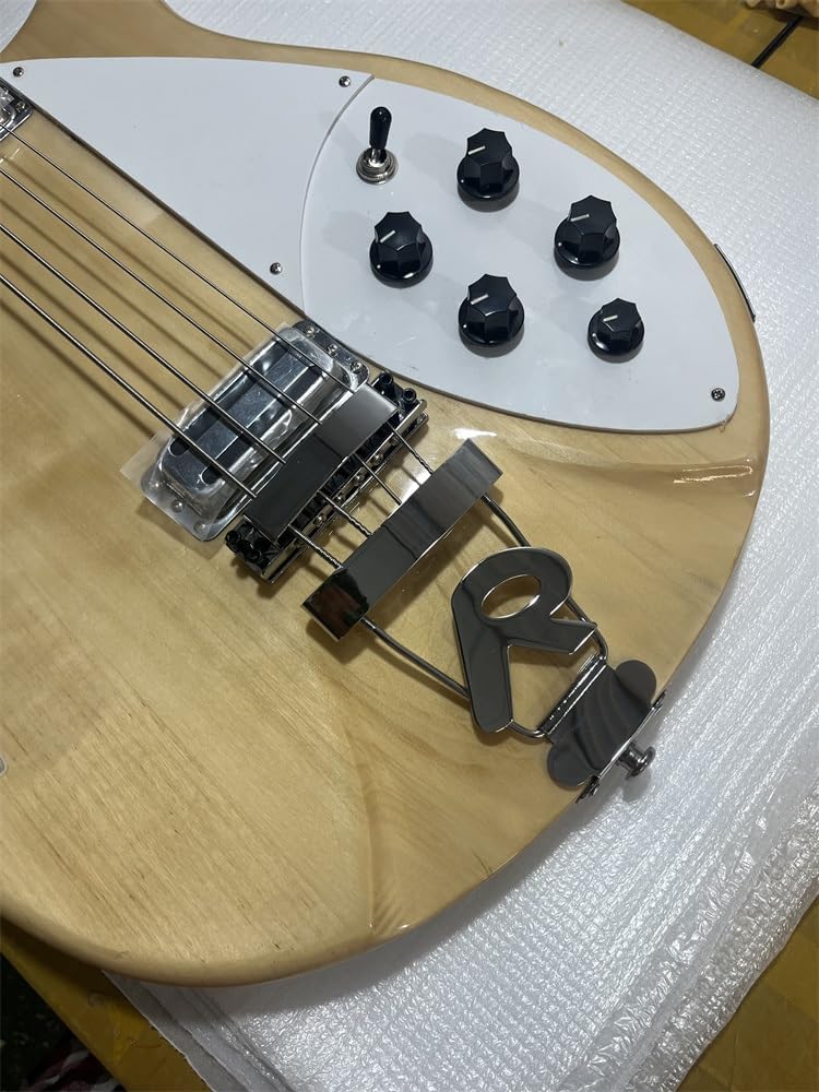 Custom Bass Guitar 4 String Rosewood Fingerboard Maple Neck White Pickguard Natural Gloss Finish