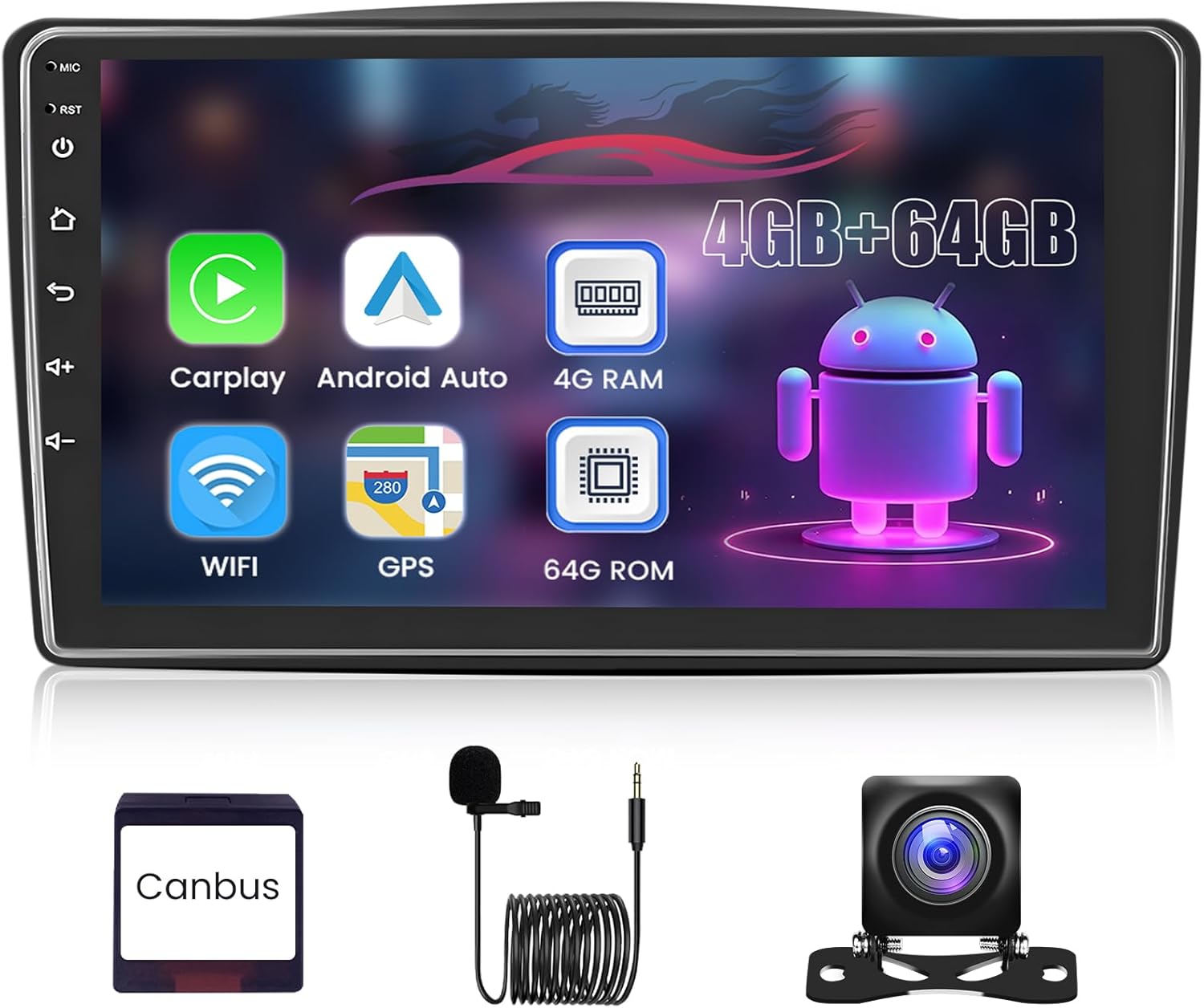 8 Core 4G+64G Android Car Radio for Toyota Sienna 2004-2010(JBL and Large Screen) with 5G WiFi Wireless Carplay Android Auto, 9'' 1280P Touch Screen Car Stereo GPS DSP/32EQ BT5.0 Camera