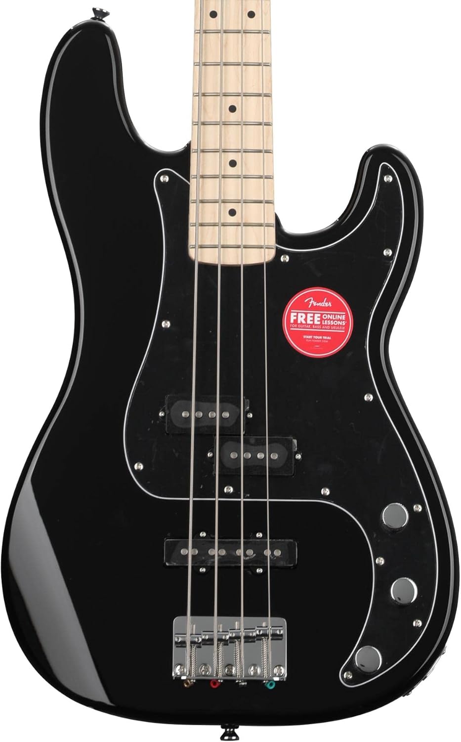 Fender Squier Affinity Series Precision Bass Bundle - Black with Maple Fingerboard, Includes Amp, Instrument Cable, Strap, and Tuner - Complete Beginner Package for Bass Guitar Players