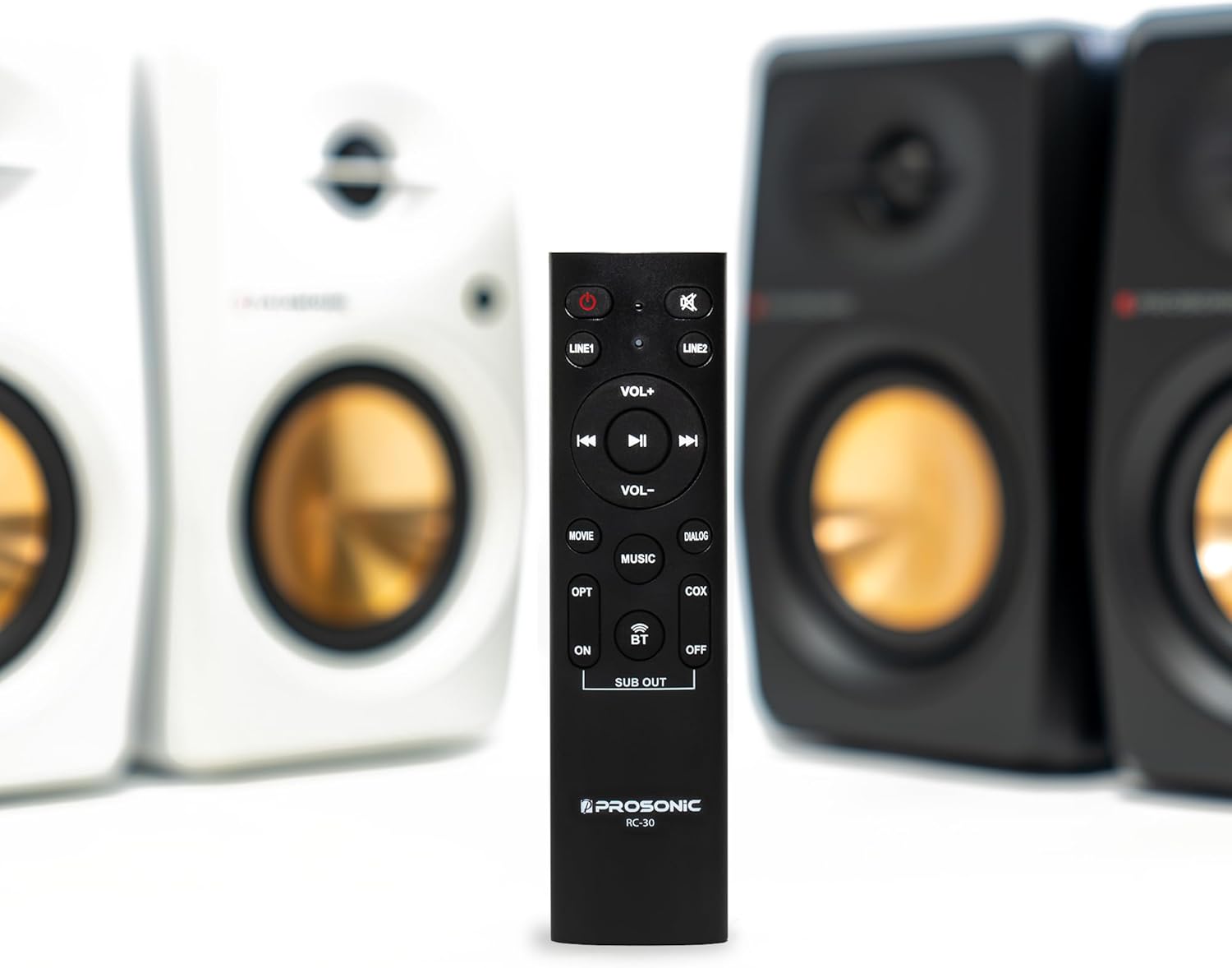 Prosonic BT30 Powered Bluetooth Bookshelf Speakers, Studio Monitor, Home Theater, Turntable, with Optical Input, Coaxial Input, Aux Inputs, 4