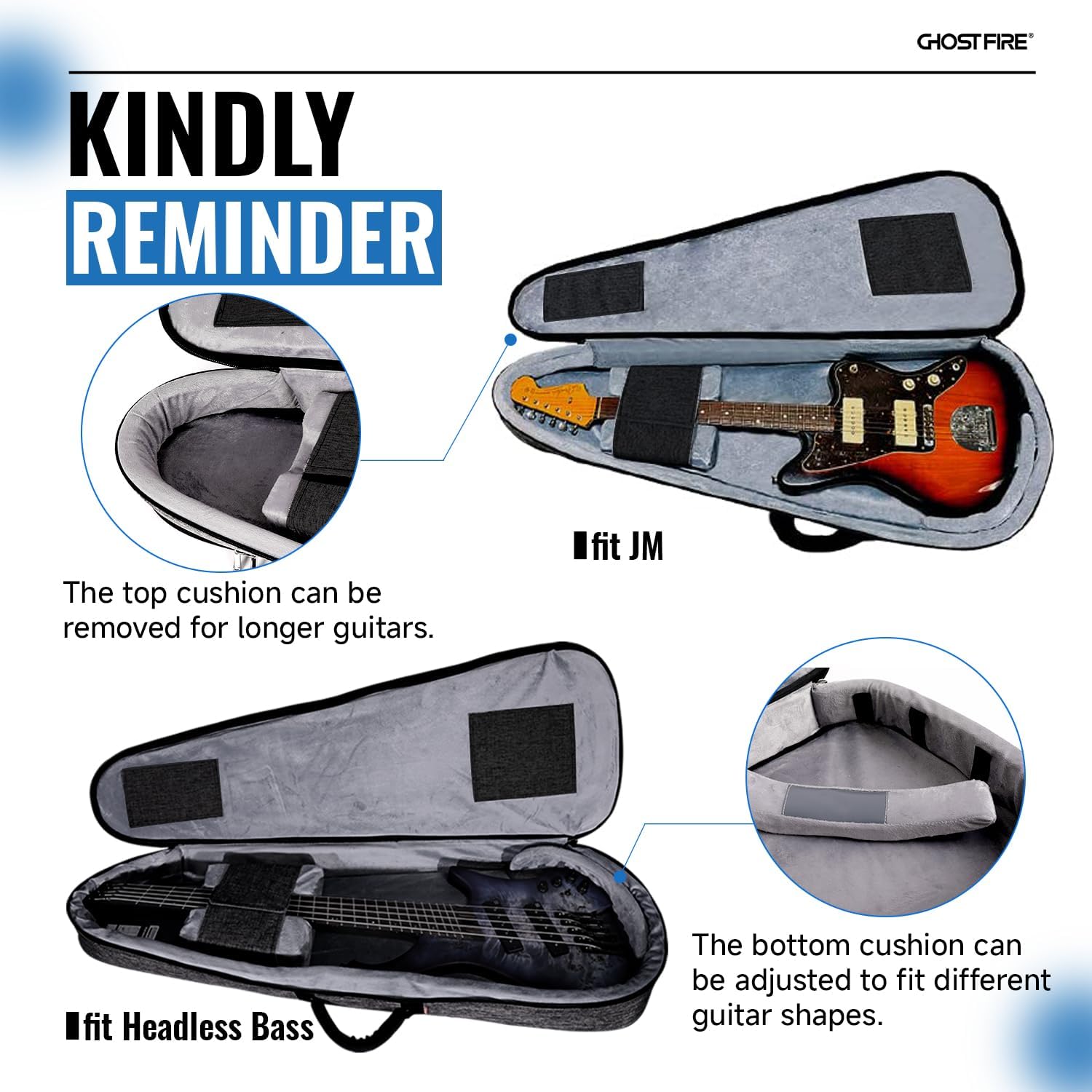 GHOSTFIRE high-end Electric Guitar Gig Bag Super thick fit ST/TL, LP/SG, Jazzmaster/Jaguar Style Soft Padded Backpack Electric Guitar Case An Expansion Package Is Attached (Electric guitar-grey)