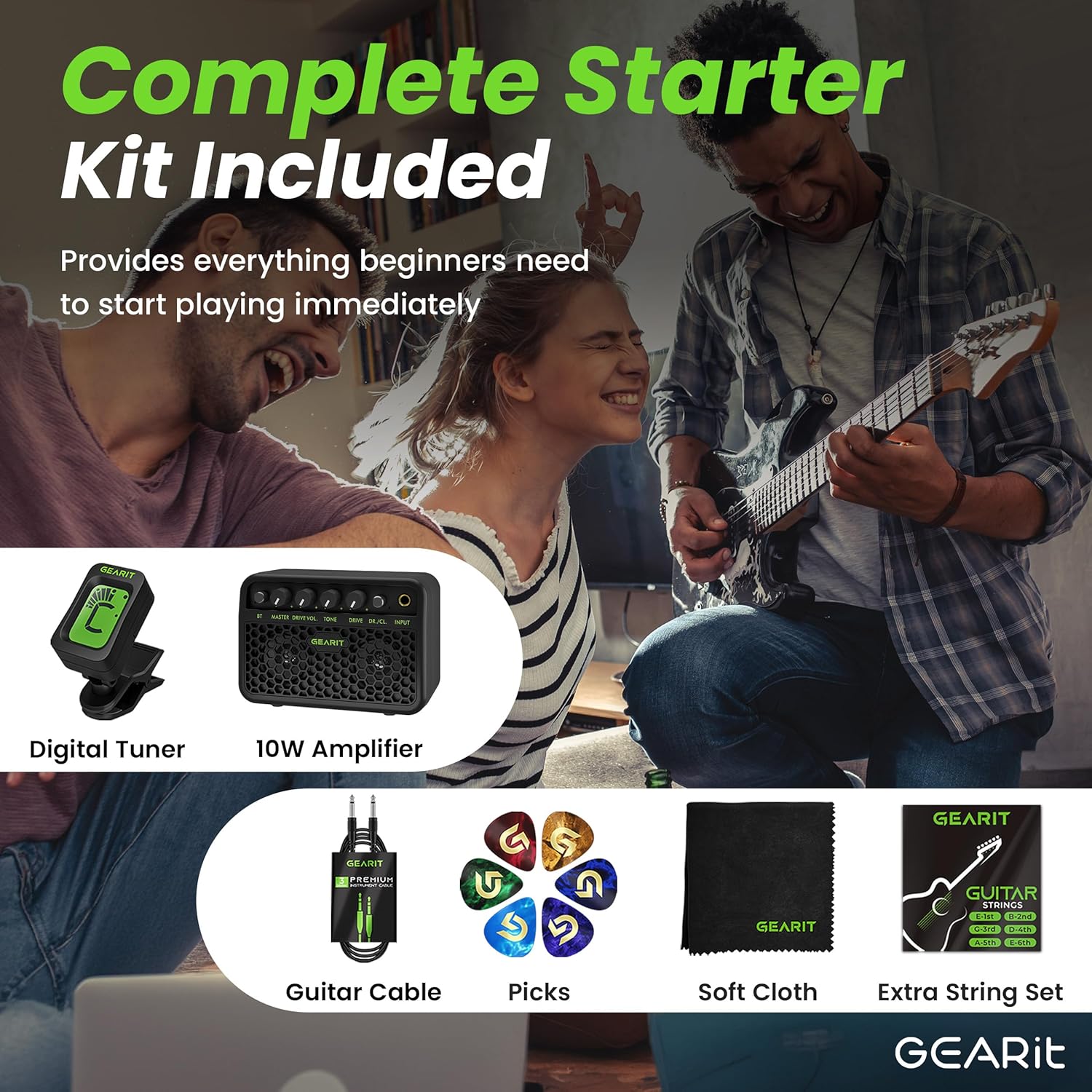 GEARit 39 Inch Full Size Electric Guitar Bundle w/Amplifier, H-H Pickups with Coil Split, Starter Kit with Tuner, Gig Bag, Strap, Cable, Picks, Strings - GI-155 Valley Series, Tobacco Burst