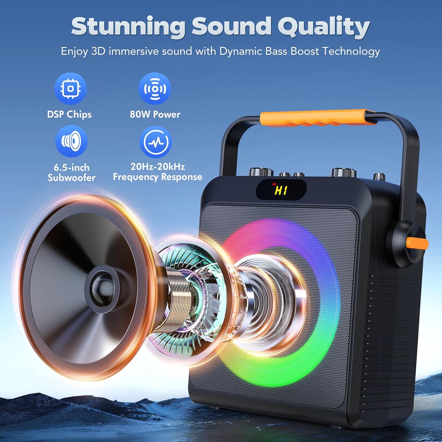 Karaoke Machine with 2 Wireless Microphones for Adults, Bluetooth 5.3 Speaker with Upgraded Subwoofer, Bass Boost | Home Party PA System, Outdoor Gatherings, Support TV/AUX/USB/TF Card/Live