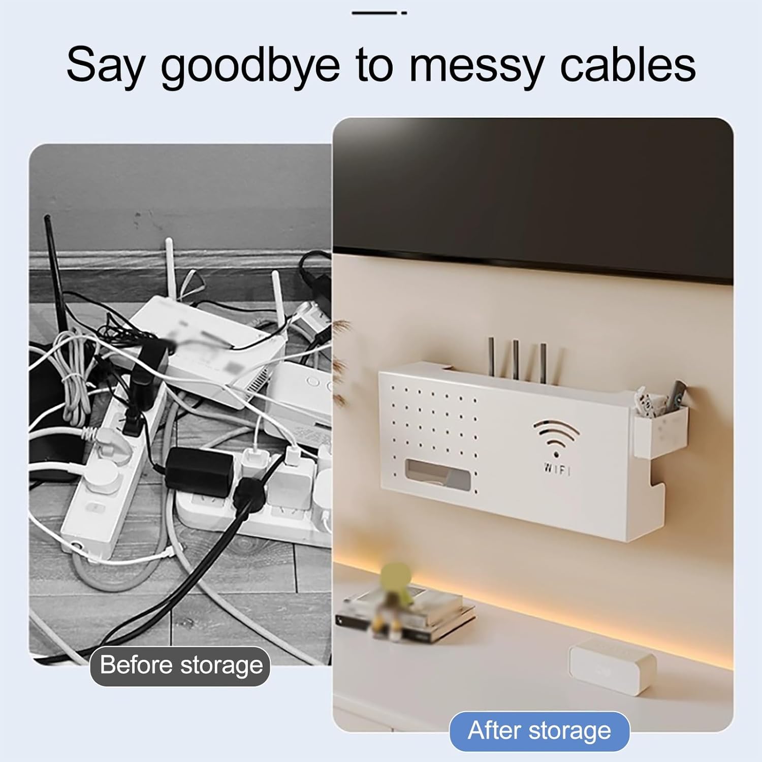 WiFi Router Hidden Box, Wall Mount WiFi Router Storage Box, Home Media Storage Cabinet, Organized Power Strip Cable Management Hider Rack, for Office and Home(White,40 * 10 * 20cm/16 * 4 * 8in)