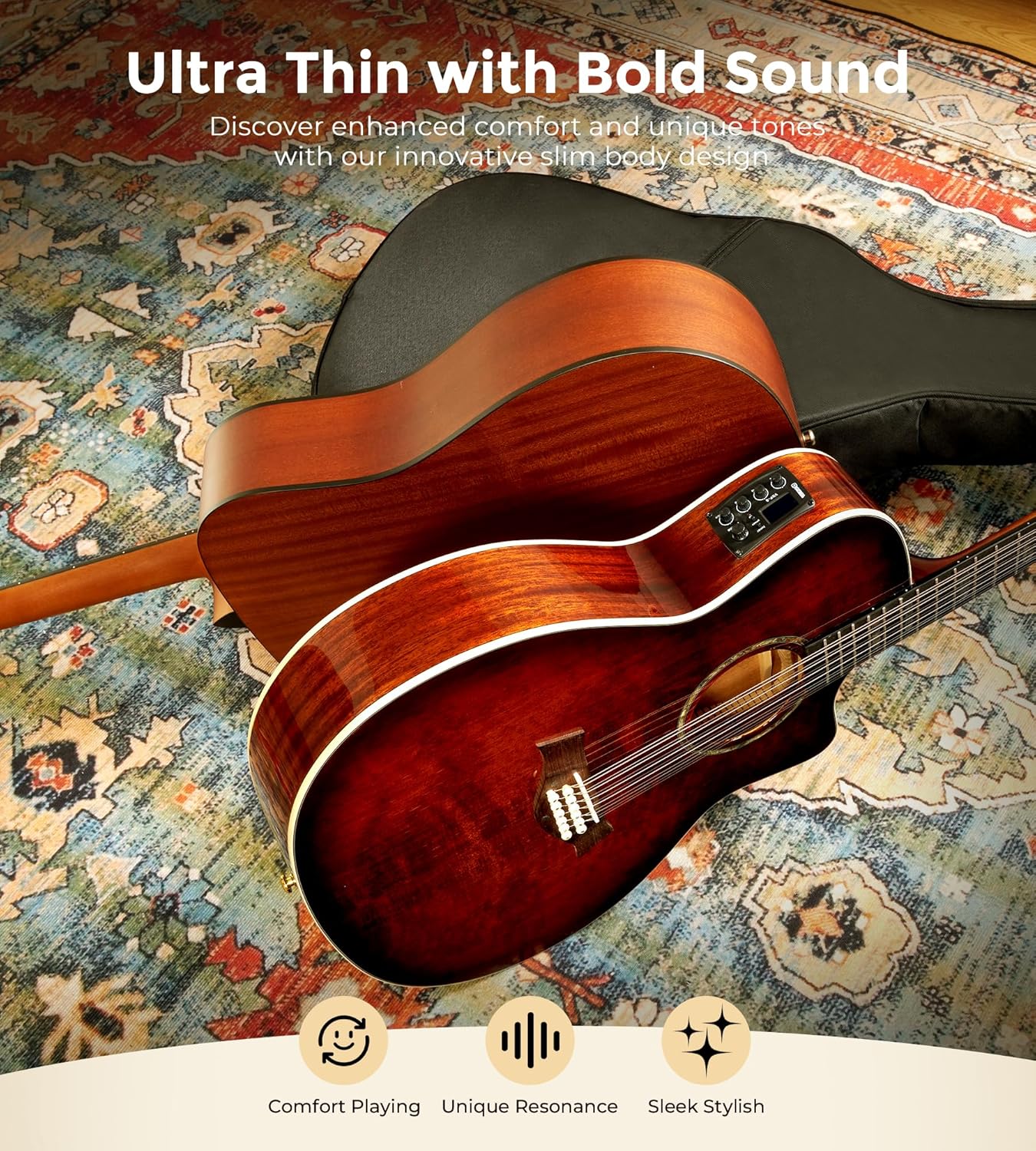 Vangoa 12 String Guitar Solid Wood, Twelve String Acoustic Electric Guitar Kit with Premium Spruce Top, Mahogany Body, Upgraded EQ, Bone Nut, Saddle, Classical Brown