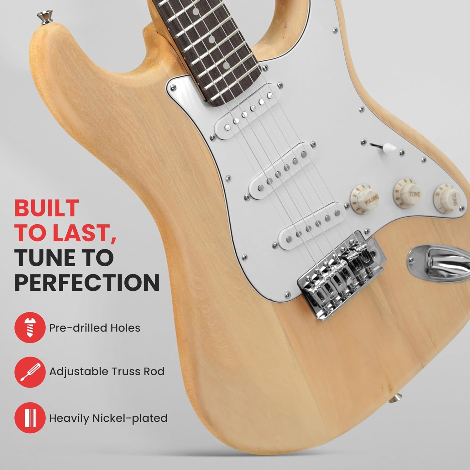 Pyle Unfinished Electric Guitar Kit - You Build The Instrument, Maple Neck With A Fretted Technical Wood Fingerboard, Basswood Body w/Sanding Sealer, Includes All Parts And Instructions - Pyle