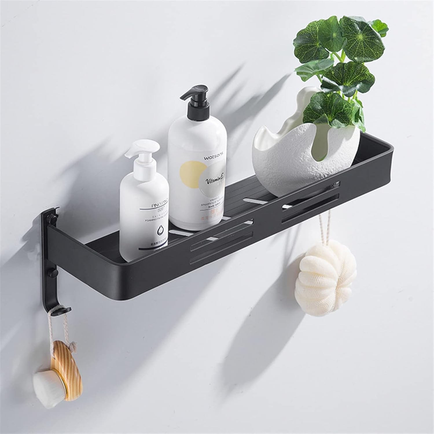 Shower Caddy Bathroom Shelf Wall Mount Black Aluminum Bathroom Shelf Shower Caddy Bath Rack with Bar and Hook for Towel Shampoo Shelves Storage Kitchen Shower Organizer ( Color : 1 Layer and Bar )