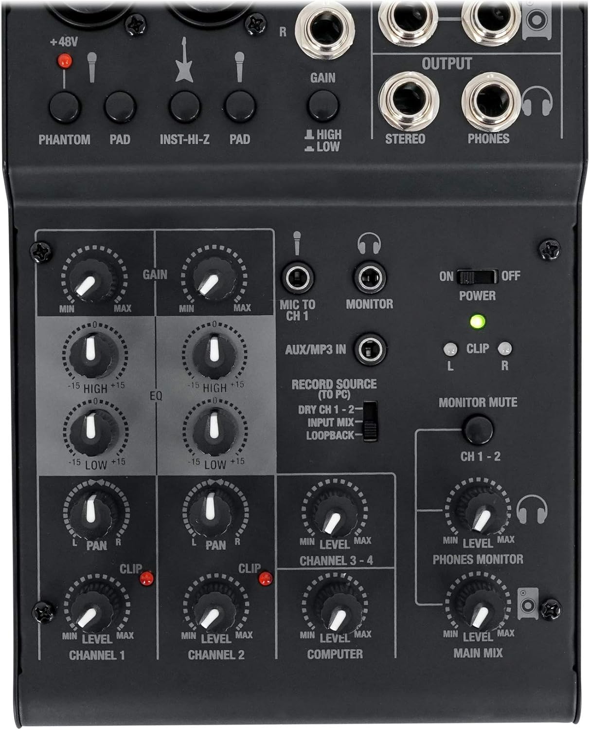 Rockville Podcasting Bundle: RockMix 4 Channel Mixer/Interface with USB, EQ, Mic/Instrument Inputs With (2) RMC-XLR Dynamic Wired Microphones, Metal Construction, (2) XLR Cables, 3-items