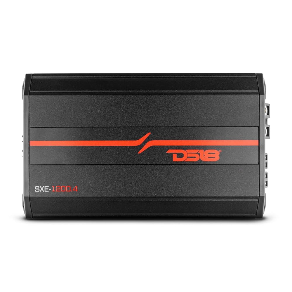DS18 SXE-1200.4/BK Car Amplifier Stereo Full-Range Class A/B 4-Channel 60x4 RMS @4 OHM 1200 Watts - Powerful and Compact Amp for Speakers in Car Audio System (Renewed), BLACK