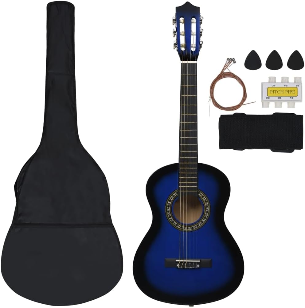 YAFF 8 Piece Classical Guitar Beginner Set Blue 1/2 34