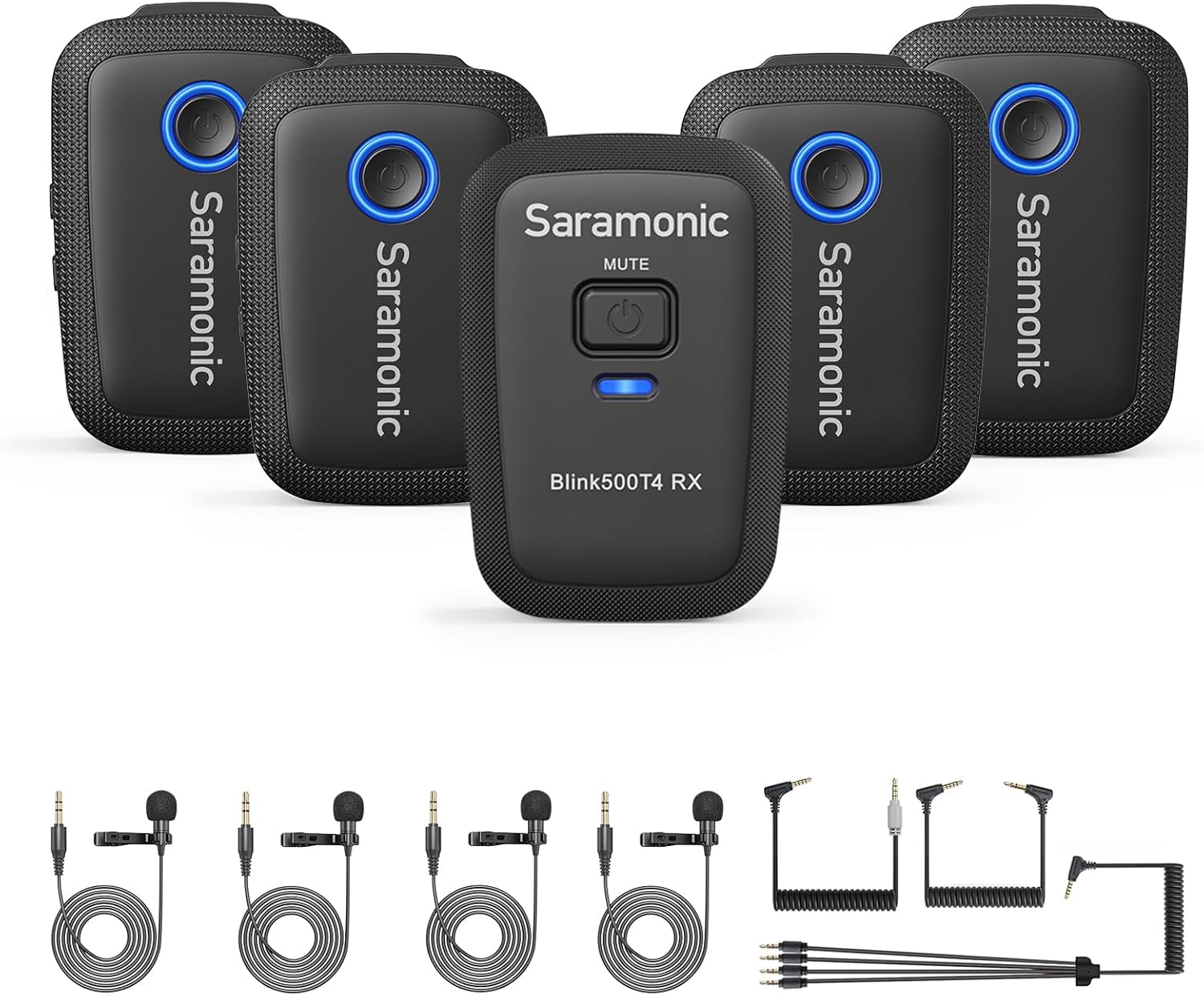 Saramonic Blink 500 T4 4-Person Wireless Lavalier Microphone, 2.4GHz, 328ft Range, 4 Transmitters & 1 Receiver, 24-Bit Sound, for DSLR, Camcorder, Smartphone, YouTube, Interview, Podcast