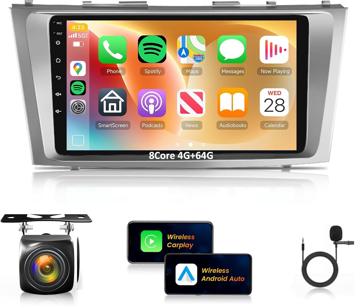 8Core 4G 64G Radio for Toyota Camry 2006-2011 J-B-L Car Stereo with 9inch 1280X720P IPS Touch Screen/Wireless CarPlay/Android Auto/MirrorLink/Bluetooth 5.0/DSP 46EQ/GPS/WiFi/AHD Rear Camera