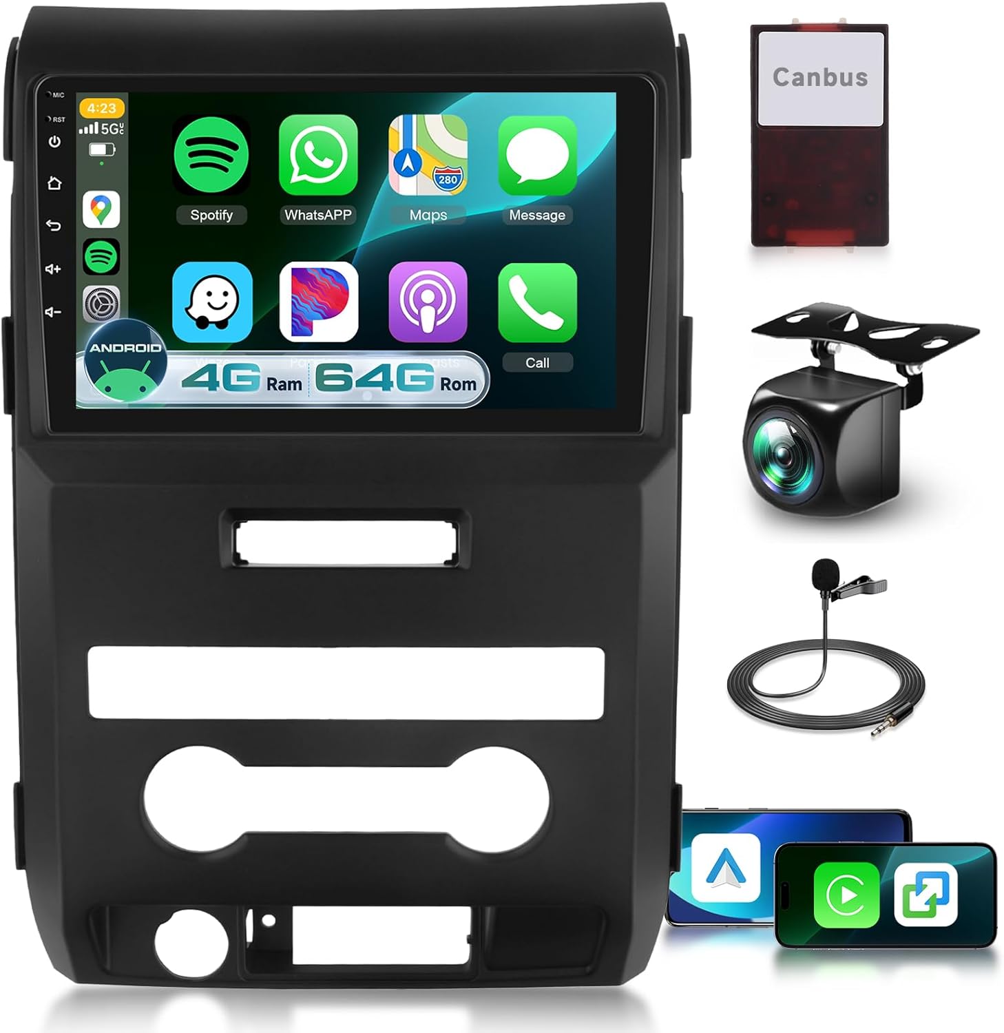 4G+64G for Ford F-150 2009-2012 Car Radio Upgrade with DSP Wireless Carplay Android Auto, Sellrich 9 inch 1280P Touch Screen Car Stereo Bluetooth 5.0 GPS WiFi FM/RDS Mirrorlink SWC Backup Camera