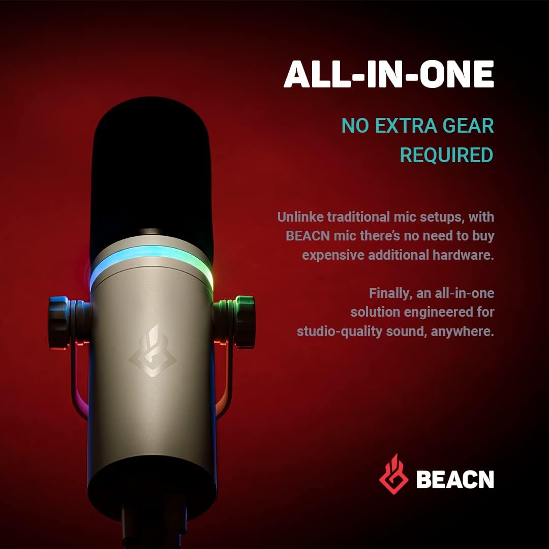 BEACN Light Dynamic USB Mic for PC with The White Mic Stand - Professional Microphone for Podcasts, Gaming and Streaming with Studio-Quality Low Profile Adjustable Micrphone Arm