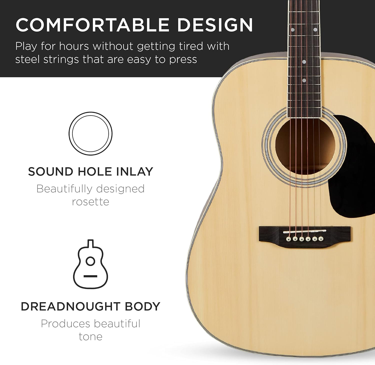 Best Choice Products 41in Full Size Beginner All Wood Acoustic Guitar Starter Set w/Gig Bag, Strap, Capo, Strings, Picks - Natural