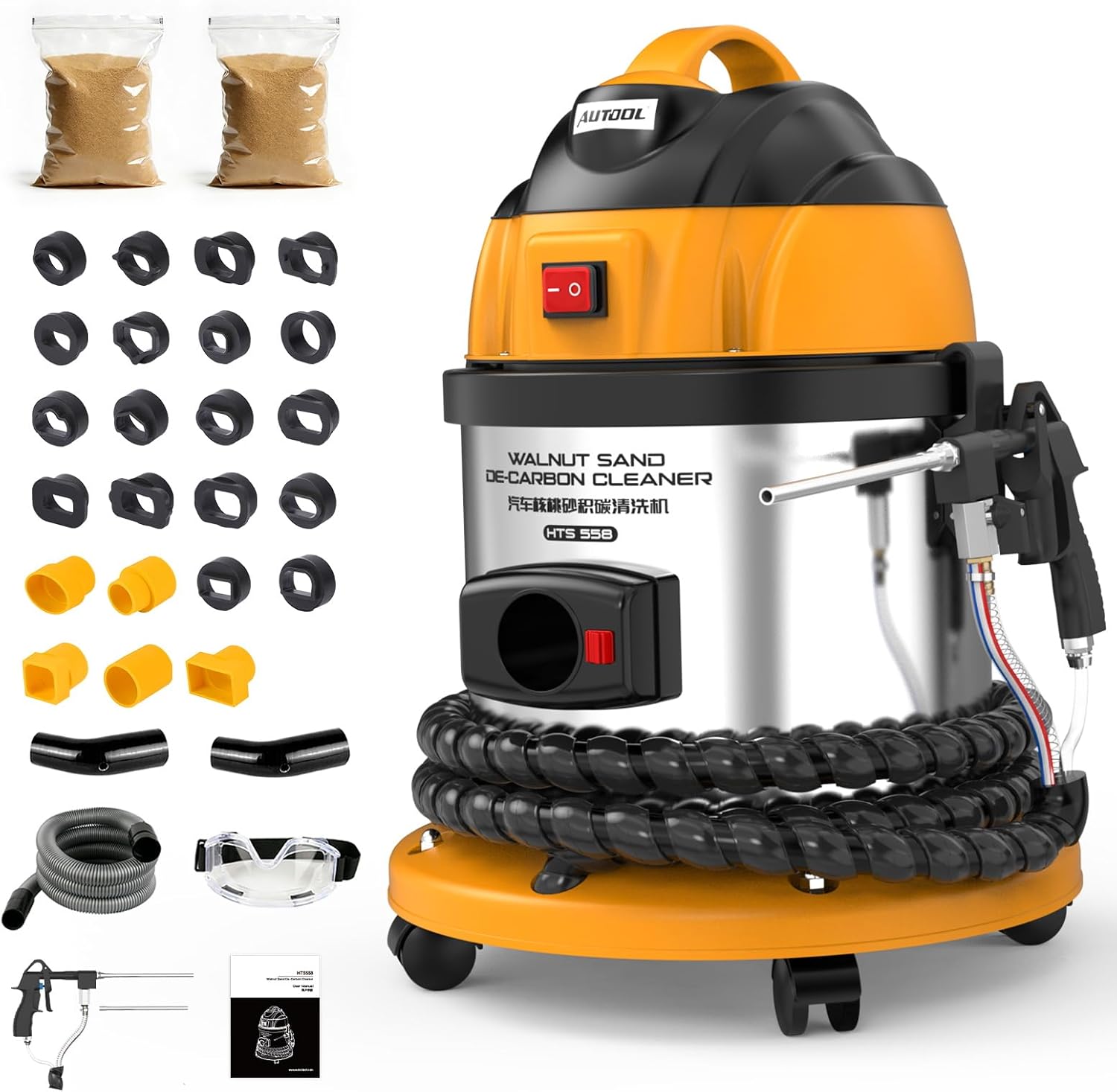 PLAYOCCAR Walnut Blaster,Automotive Walnut Sand Blaster DE-Carbon Cleaning Machine,Walnut Blaster Kit for Carbon Cleaning with 4.5 lbs Walnut Shell Media 23 PCS Adapters,110V HTS558