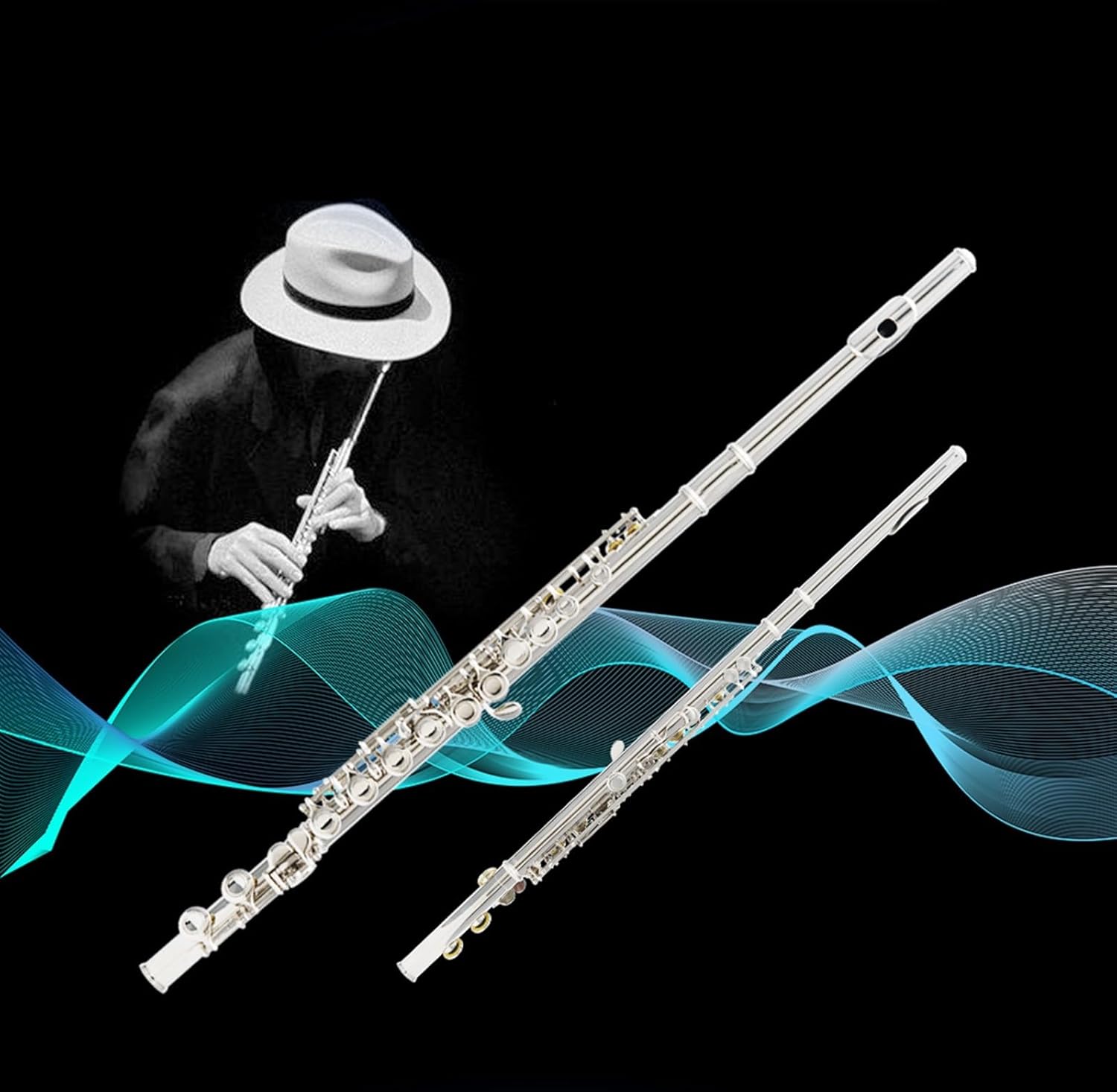 Flute Orchestral Wind Instrument 16-Hole Closed-Hole White Copper Nickel-Plated Flute Adult Beginner Children General C Key Flutes Musical Instruments