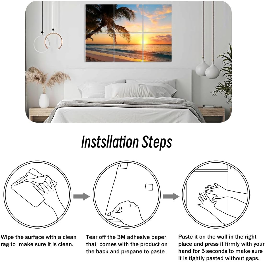 6 Pack Art Acoustic Panels Art Beautiful sunset tropical beach Sound Absorbing Panel 48
