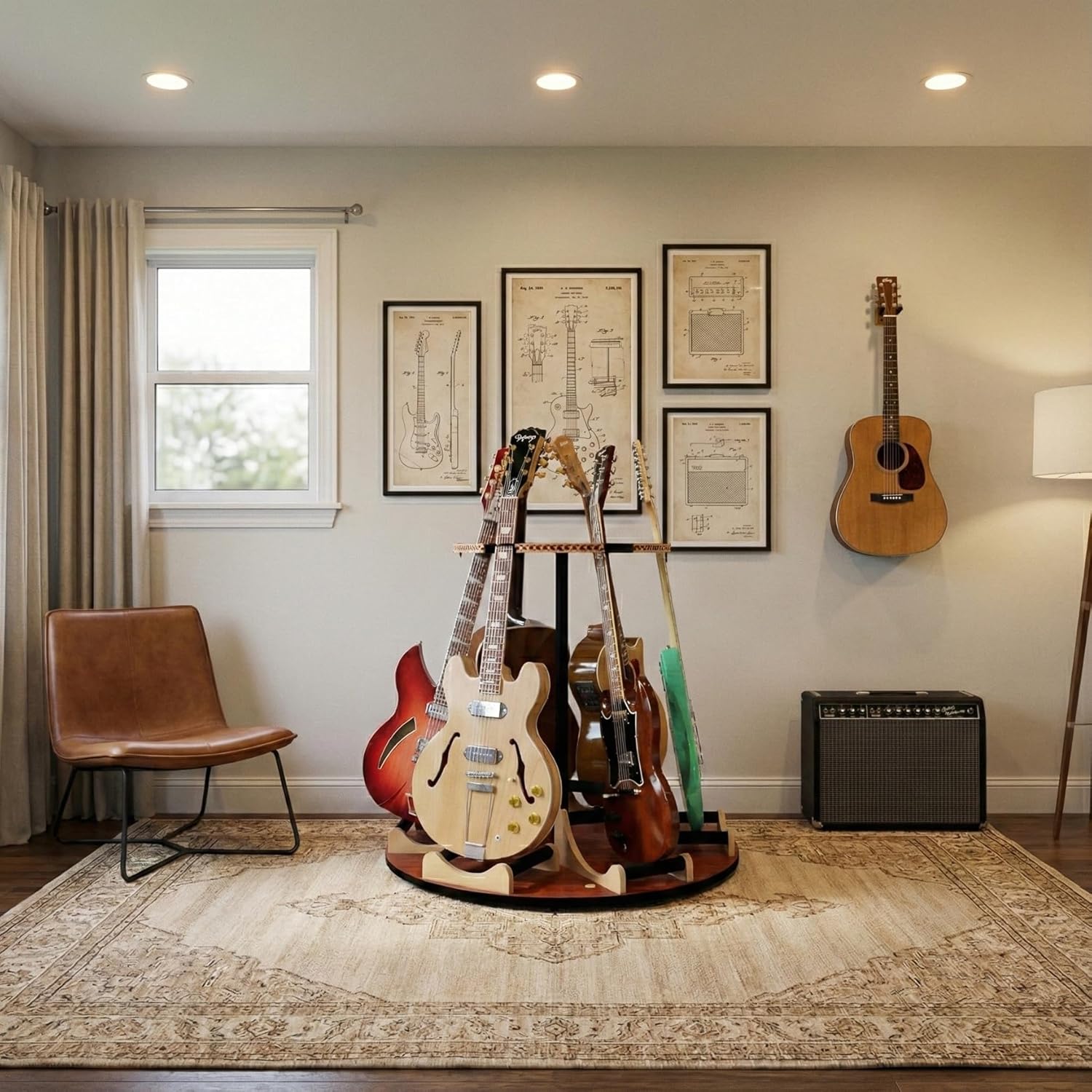 A&S Crafted Products The Carousel Rotating Multi Guitar Stand | Holds Acoustic & Electric | Fit 6 Instruments in 3ft of Space | Made In U.S.A.