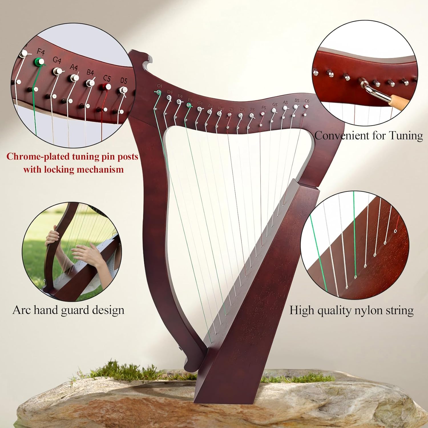 Lyre Harp, 23 Inches 15-String Zelkova Lyra Harp Kit, Stringed Musical Instruments with Tuning Wrench Gig Bag Instructions Extra Strings for Beginners Adults