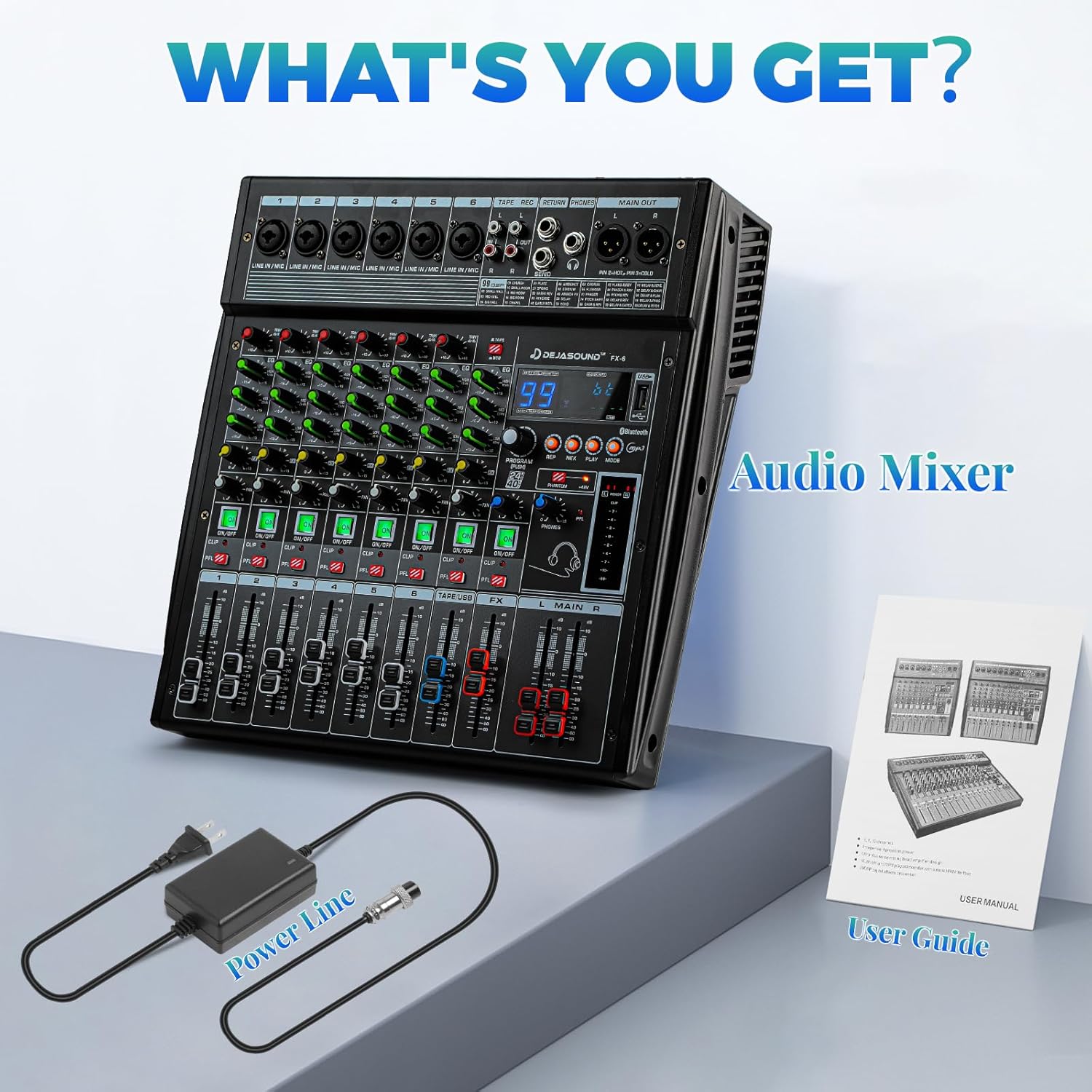 8-Channel Professional Audio Mixer, FX-8usb Mixing Console with XLR Inputs, Bluetooth, 99 DSP Effects, MP3, USB Interface for Podcast, Music, Recording, PC 13.39