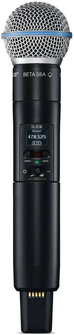 Shure SLXD2/B58 Handheld Transmitter with BETA 58A Vocal Mic Capsule - for use with SLX-D Digital Wireless Microphone Systems, Receiver Sold Separately | G58 Band (SLXD2/B58=-G58)