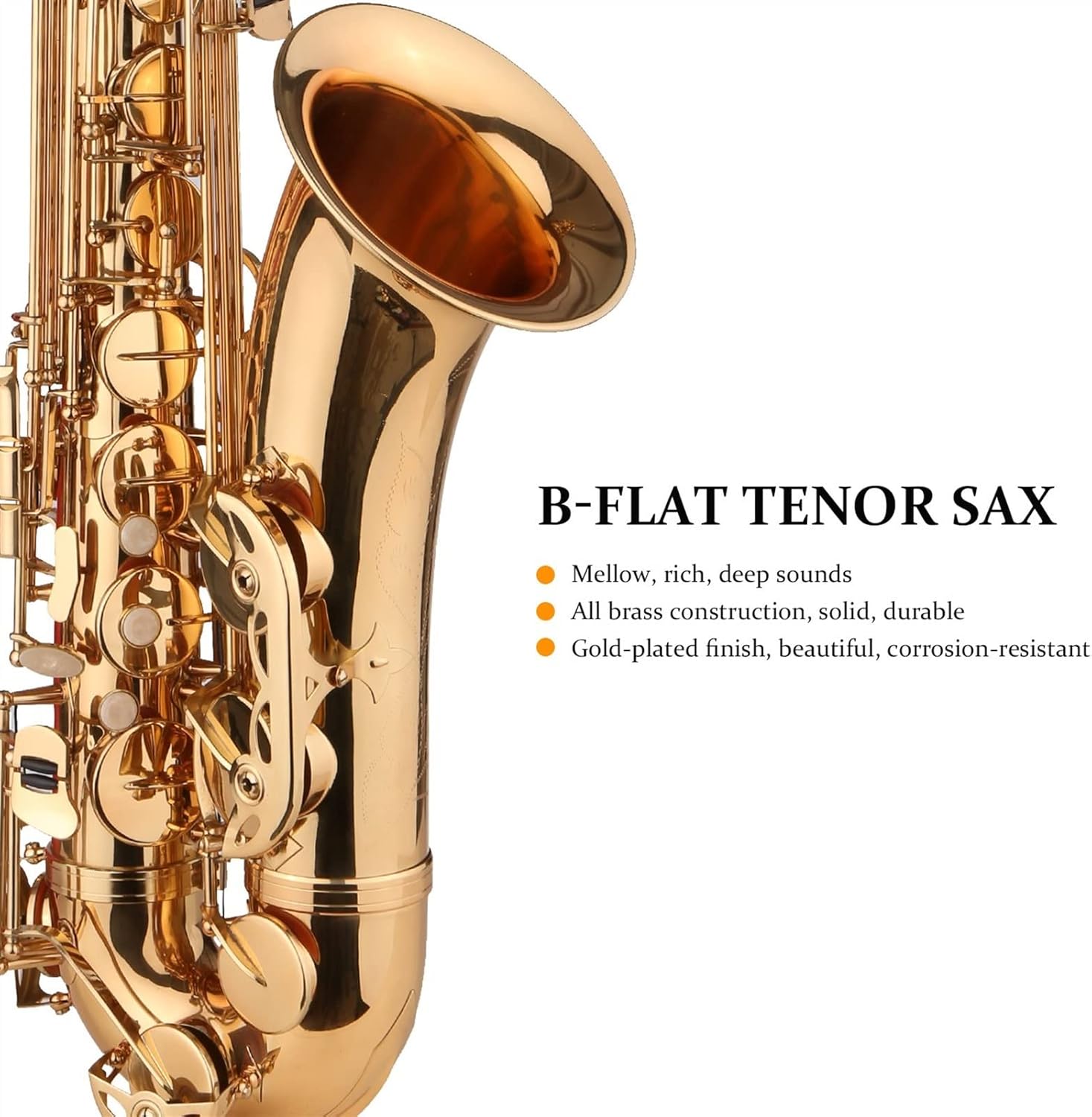 Bb B- Flat Tenor Saxophone Gold- Plated Sax with Mouthpiece Carrying Case Neck Strap Cleaning Cloth Brush Student Saxophone