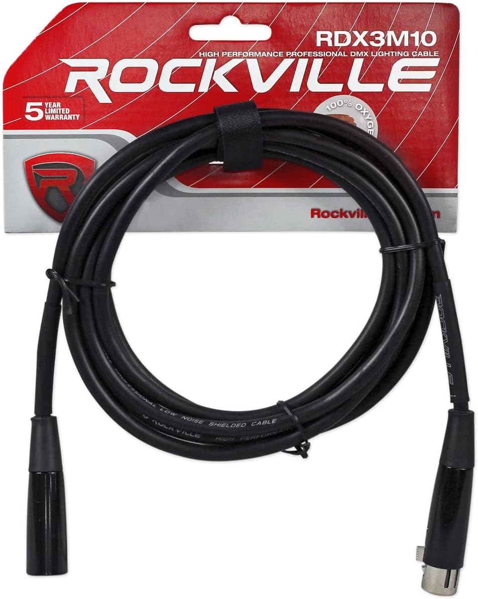 (24) Rockville LED RGB Par Can Wash Light + Dual Bracket Bundle: (1) Lighting Controller + MIDI Control, (1) 25ft 3 Pin DMX Lighting Cable, (23) 10ft 3 Pin DMX Lighting Cables (49 Items)