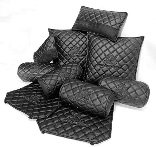 Cobra Auto Accessories Black and Black Diamond JDM VIP CAR Interior Seat Back and Neck Pillows Set (10 Pieces)