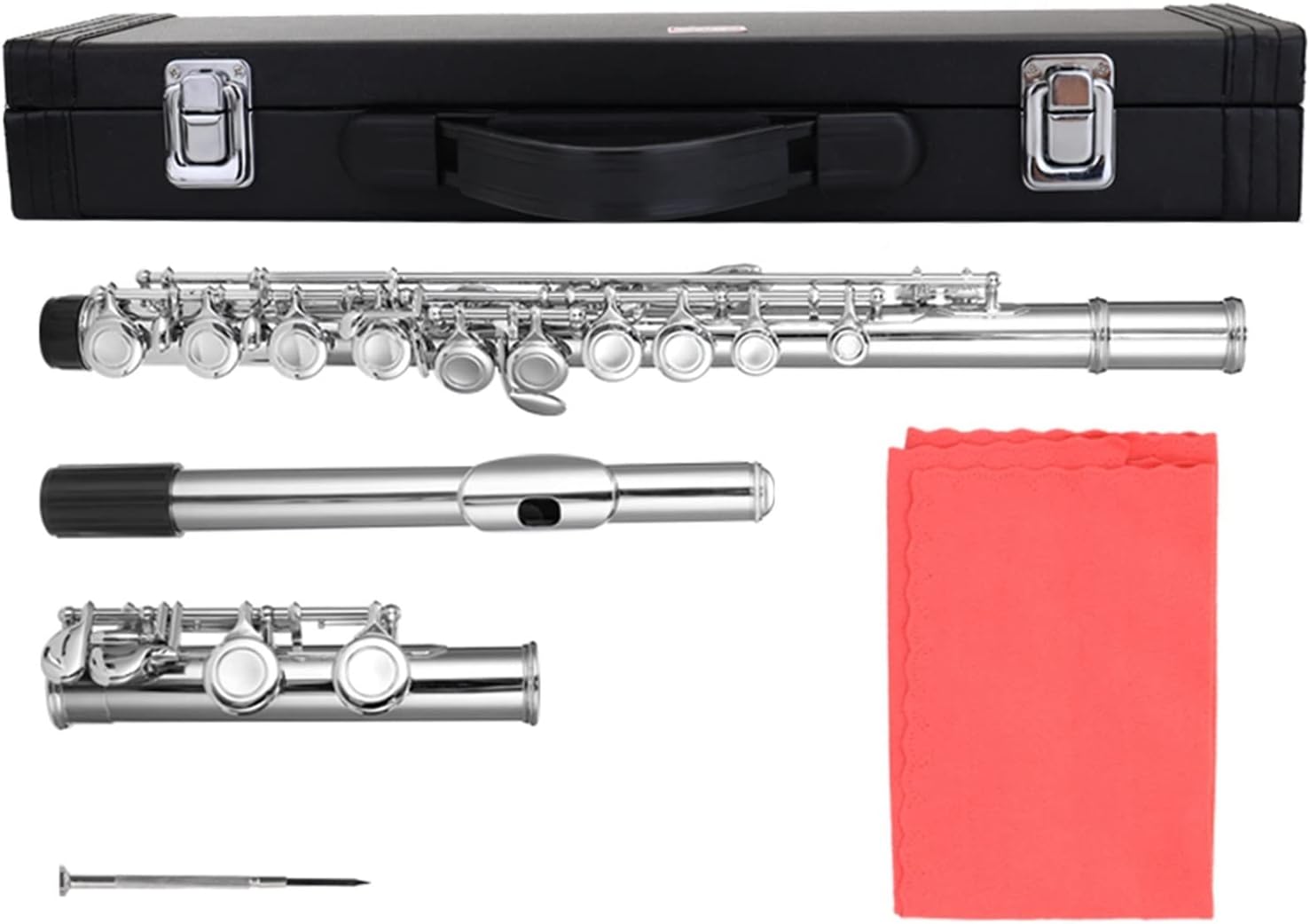 Flute Kit 16 Holes C Key Flute Nickel Plating Flutes for Beginner Band Performance Grading Test Woodwind Instrument Intermediate Flute