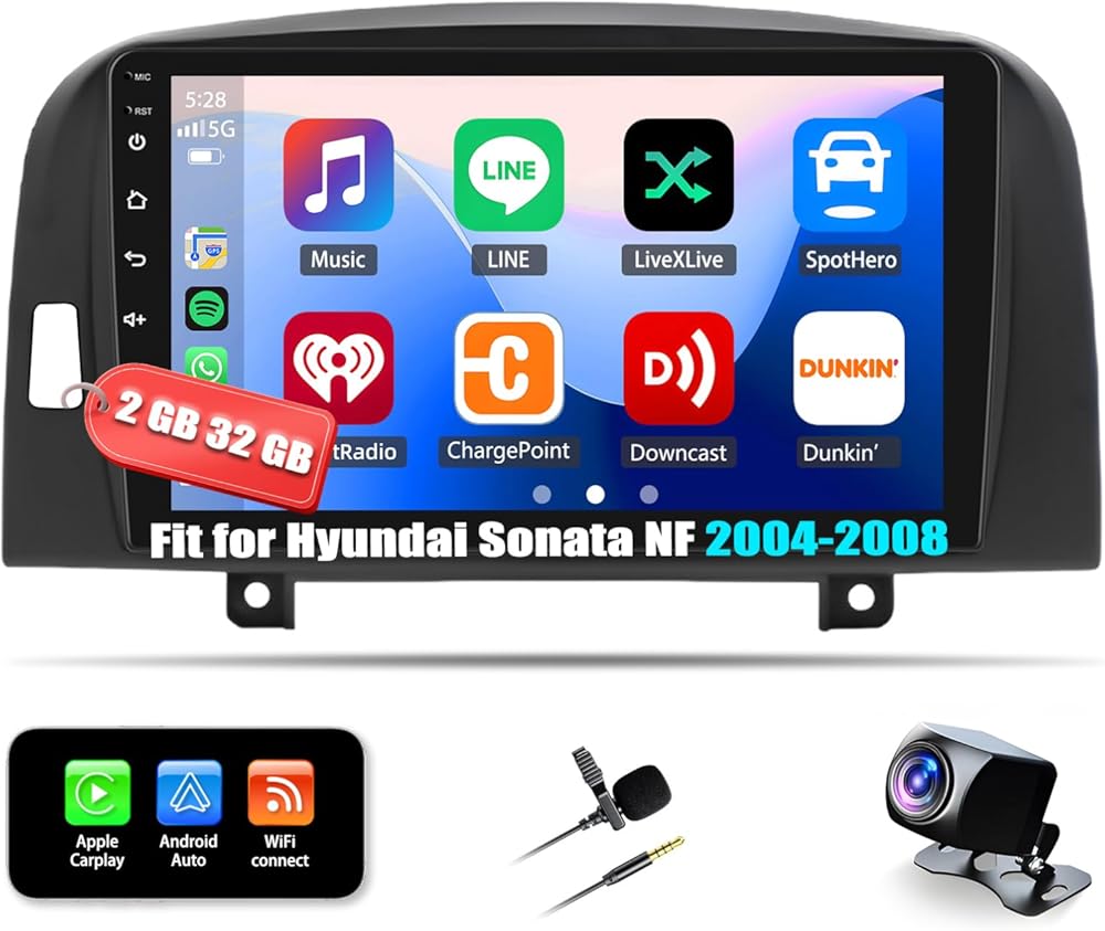 2+32G Android 13 Car Stereo Compatible with Hyundai Sonata NF 2004-2008 Radio Upgrade 9 Inch Touch Screen with Wireless Carplay Android Auto AHD Backup Camera Mirror Link GPS SWC WiFi FM