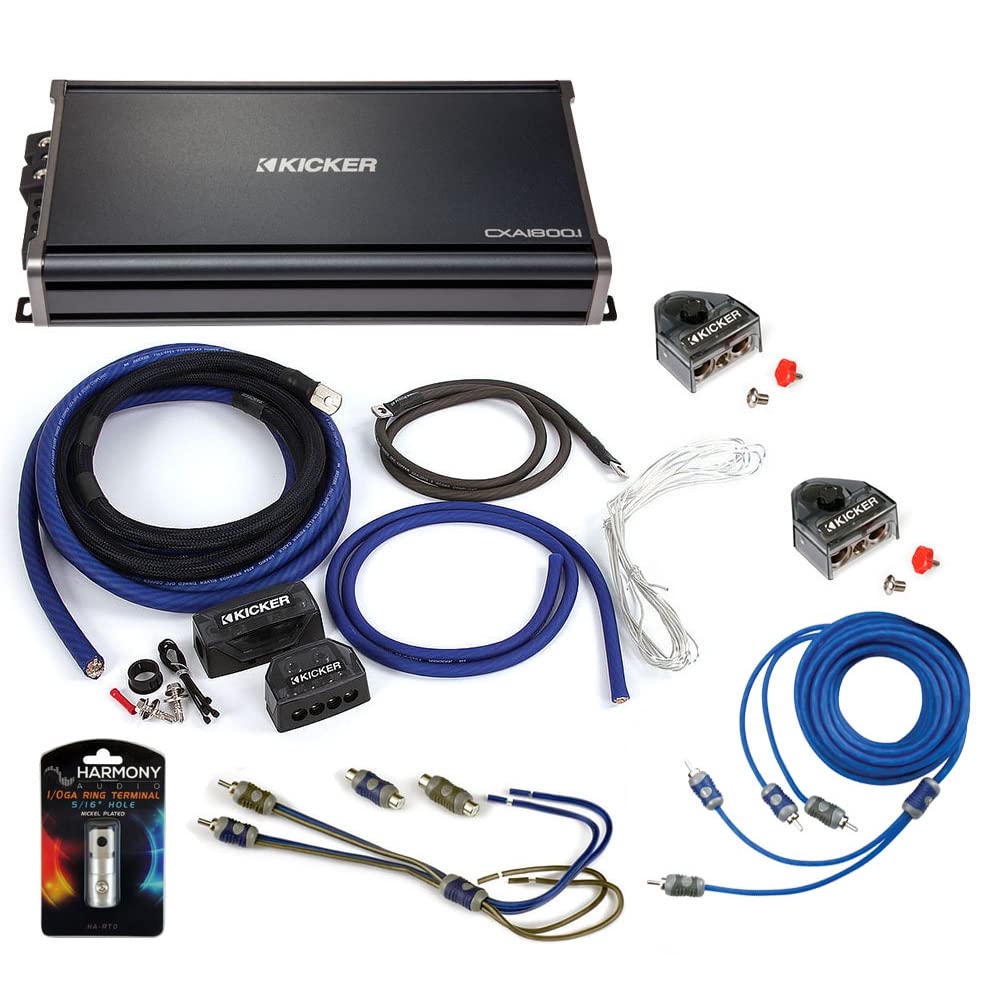 Kicker 43CXA18001 Car Audio Sub Amp CXA1800.1 & 1/0 GA Amplifier Accessory Kit - 3 Year Warranty