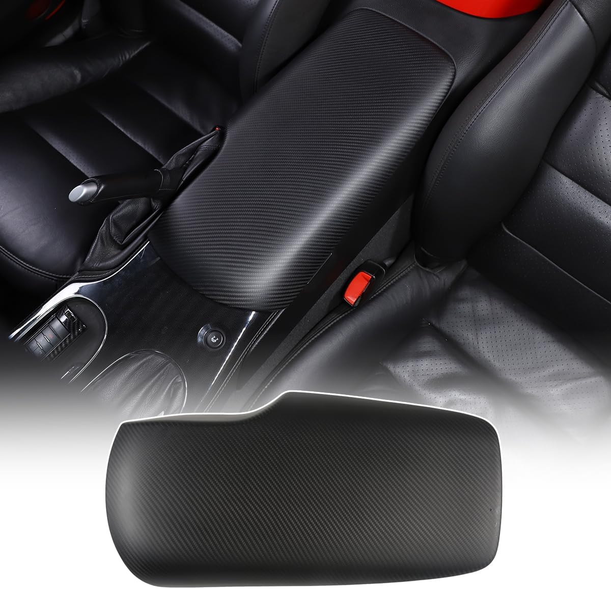 ABS Car Interior Center Armrest Box Trim Cover Console Box Protect Cover for Chevrolet Corvette C6 2005-2013 Car Armrest Seat Box Protector Accessories (100% Real Carbon Fiber-Matte Black)