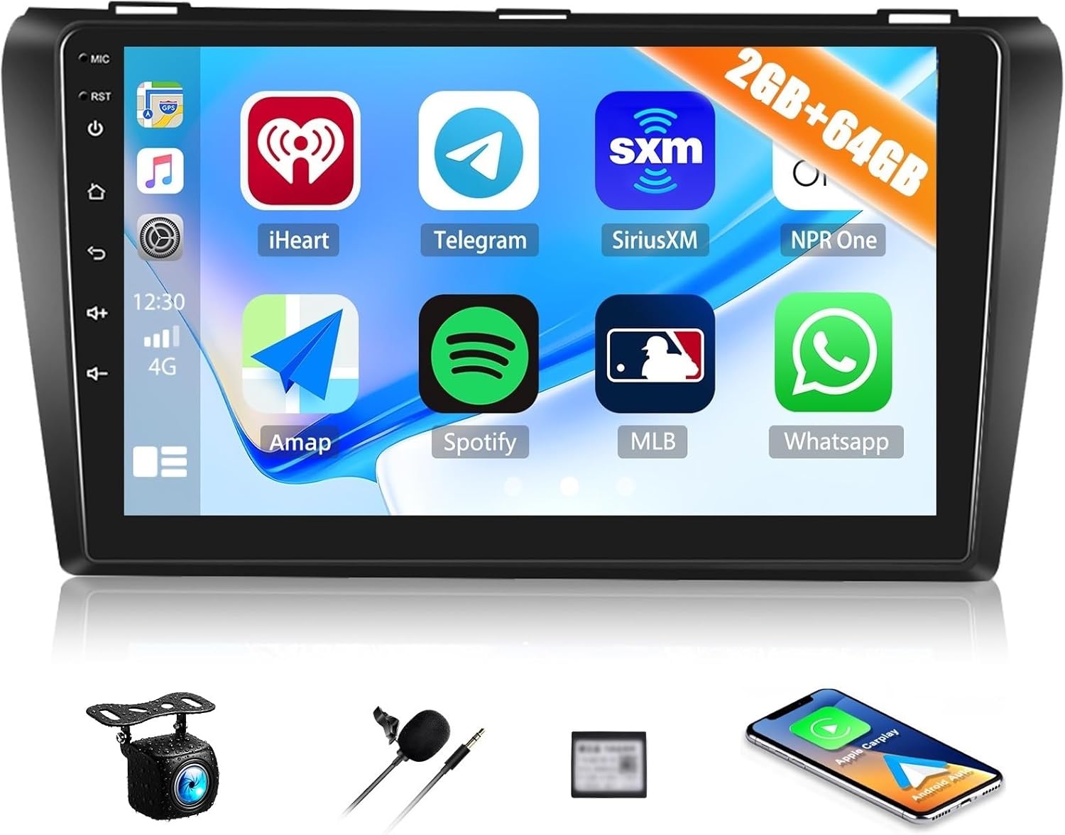 2+64GB Car Stereo for Mazda 3 2004-2009 Radio with Wireless Apple CarPlay Android Auto 9