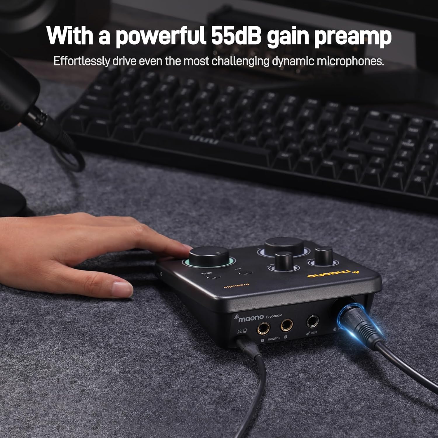 MAONO USB Audio Interface for PC & XLR Dynamic Microphone& Studio Headphone: Interface with XLR Input 24-bit/192kHz Routing Software Loopback for Recording Music, Guitar, Podcast, Streaming