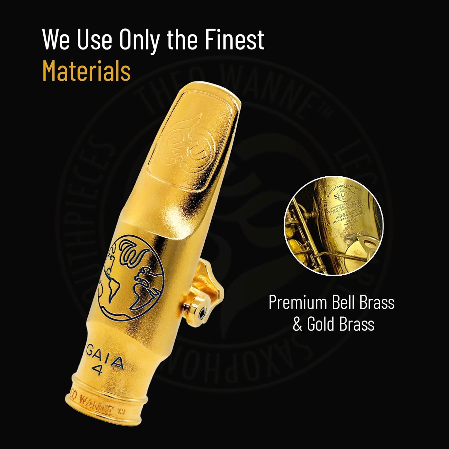 Theo Wanne Vintage Gaia 4 Alto Saxophone Mouthpiece - Roll-Over Shark Gill Baffle - Full, Rich and Fat Traditional Sound – Large Stadium Chamber - Includes Reed Replacer Cap