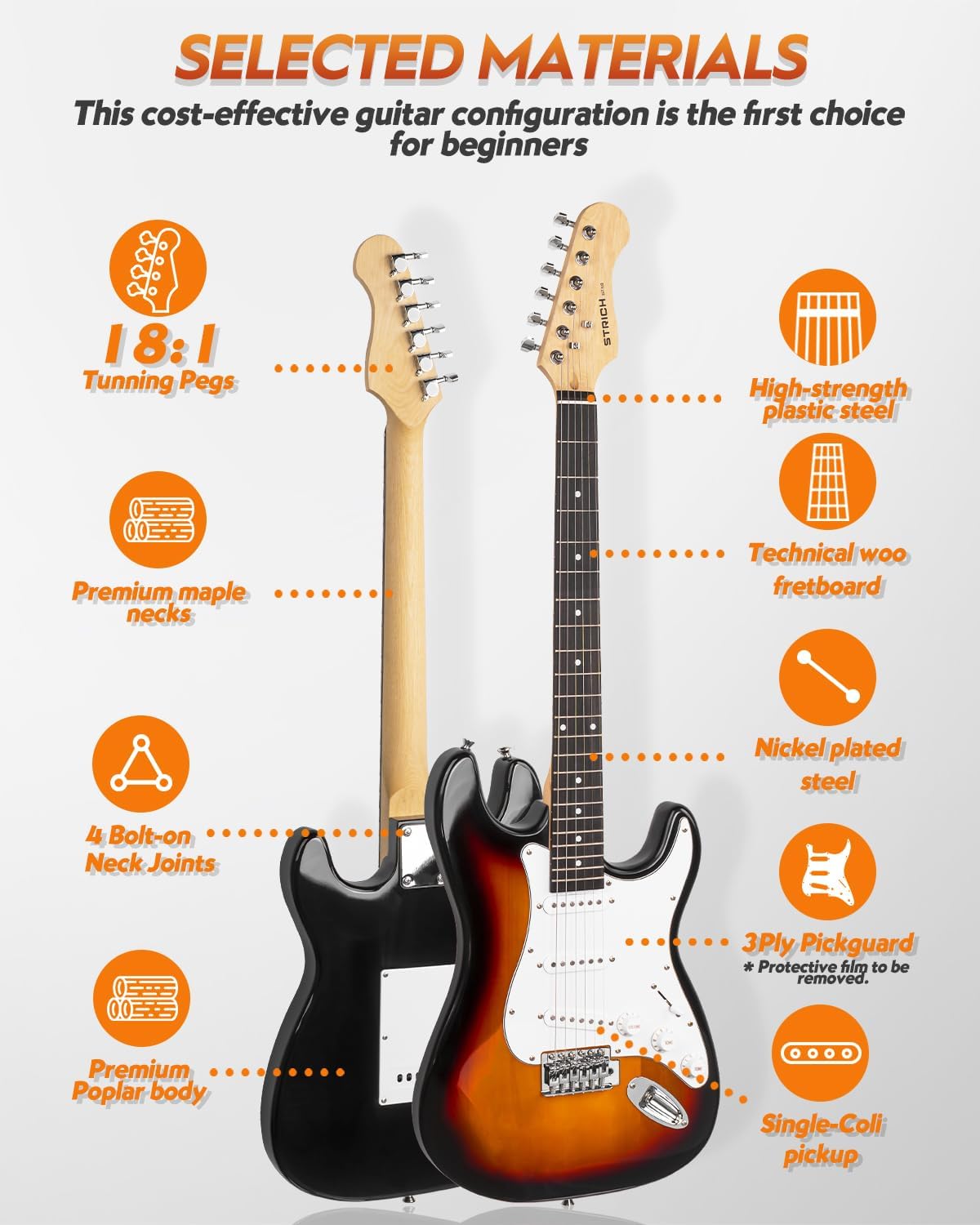 STRICH Electric Guitar Beginner Kit, Solid Body 39