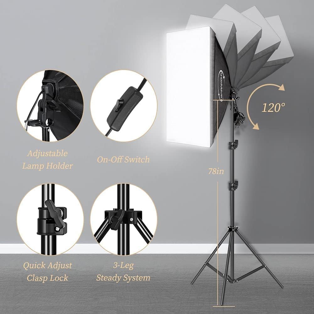 Photography Lighting Kit, Softbox Lighting Kit with Photo Backdrop for Product Photography, Portrait photography, Video Shooting Photography