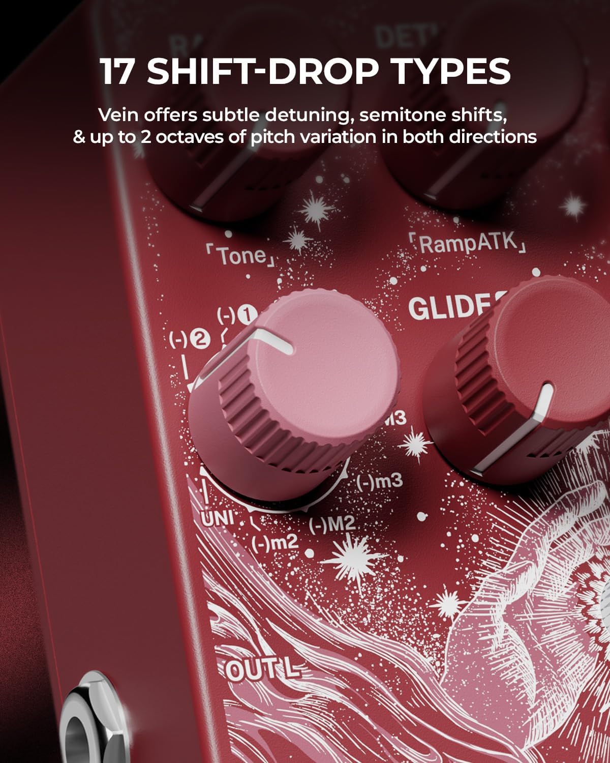 Vein Pitch Shifter Guitar Pedal for Electric Guitar - Polyphonic Pitch Shifting with 17 Shift Drop Types, Microtonal True Stereo, Massive Detune Range, Tighter Tracking, CTRL Control
