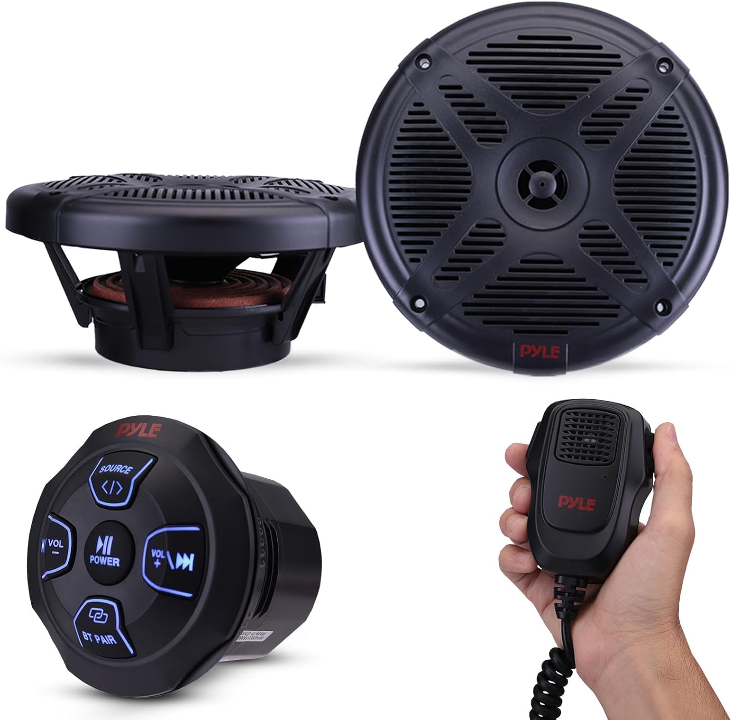Pyle Marine Bluetooth Receiver Speaker Kit - Waterproof Audio Entertainment System Set w/Dual 6.5