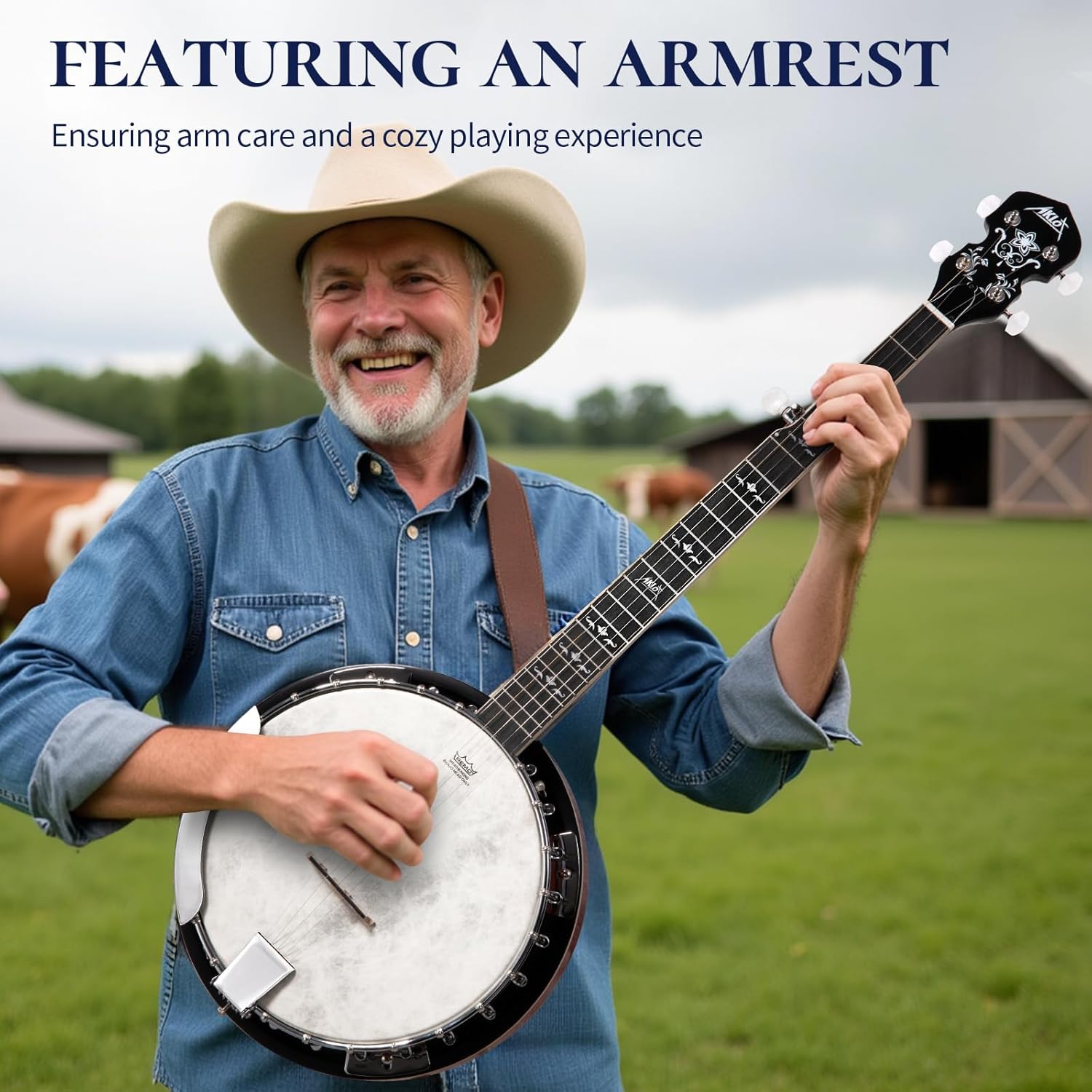 AKLOT Full-Sized Banjo with Remo Head: 38’’ 5 String Banjo Set with Removable Resonator, Geared 5th Tuner, 24 Brackets, Deluxe Beginner Kit with Gig Bag, Strings, Strap, Picks, Tuner, Bridge Ruler